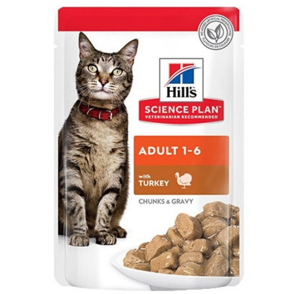 Hills Science Plan™ Feline Adult Turkey - Паучове с пуйка, малки късчета в сос Грейви, 12 х 85гр