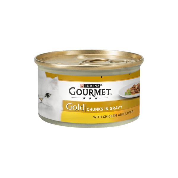 Мокра храна в консерва за котки PURINA GOURMET Gold Хапки в Сос Пиле и Черен Дроб 85гр.