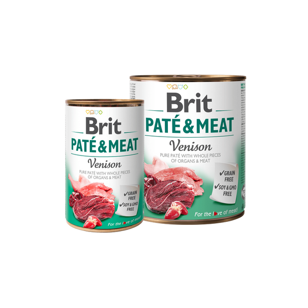 BRIT PATÉ & MEAT VENISON- консервирана храна за кучета с 26% прясно еленско месо и 24% пилешко месо