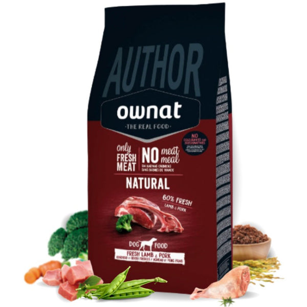 Ултра премиум суха храна за кучета OWNAT AUTHOR FRESH LAMB & PORK с 30% истинско, прясно агнешко месо, 30% прясно свинско месо. броколи и джинджифил, подходящ за всички породи