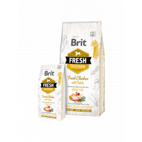Холистична суха храна Brit Fresh Chicken with Potato Adult Great Life за пораснали кучета от всички породи, с прясно пилешко месо и картофи