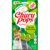 Лакомство за капризни котки Churu Cat Treats Pops Tuna with Chicken Recipe близалка с пълнеж от риба тон и пилешко месо; №1 в света мокро лакомство за котки 