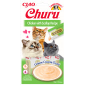 Кремообразно лакомство за капризни котки Churu Cat Treats Chicken with Scallop Recipe мус от пилешко месо с дълбоководни, океански миди; №1 в света мокро лакомство за котки