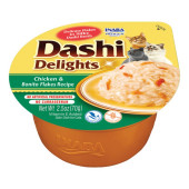 Деликатесен бульон за котки Dashi Delights Chicken & Bonito Flakes Recipe с късчета пилешко филе и  паламуд