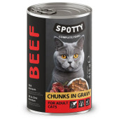 Пълноценна консервирана храна за котки SPOTTY CAT BEEF говежди хапки в сос грейви, с добавени витамини и минерали