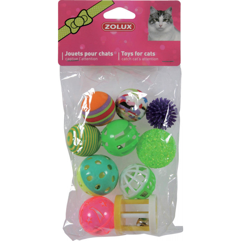 Играчка за котки Zolux 10 MULTI-SHAPED - Комплект от 10 различни топки за котки 4 см