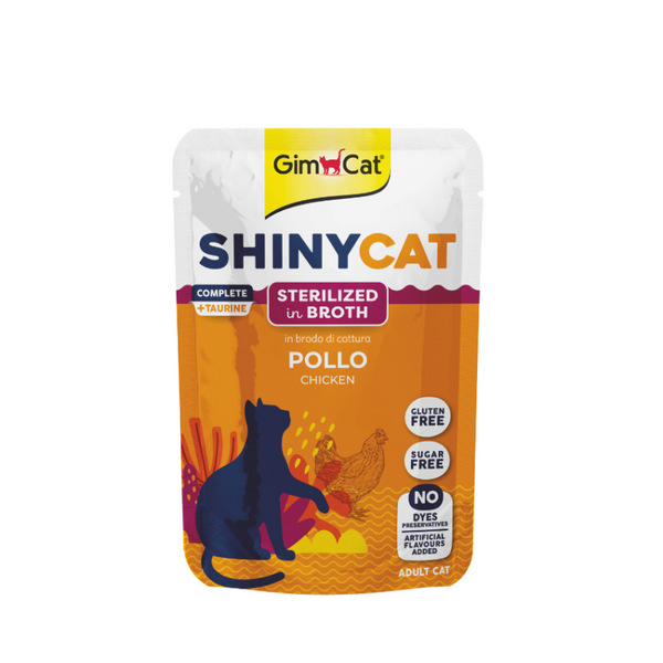 Пауч за кастритани котки GIMCAT SHINYCAT POUCH STERILIZED CHICKEN парченца пилешко месо в бульон