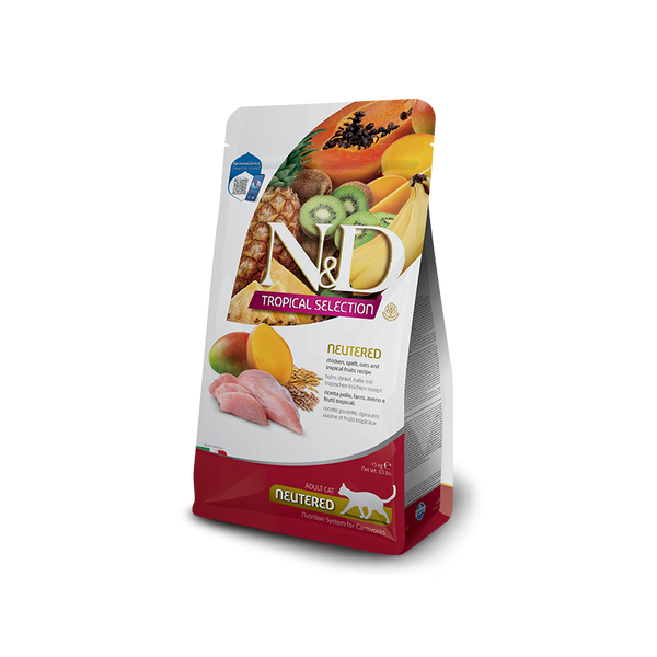 N&D CAT TROPICAL SELECTION CHICKEN NEUTERED - Суха храна за кастрирани котки над 1 година, с пилешко, спелта, овес и тропически плодове