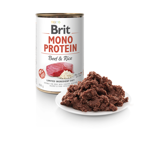 BRIT MONO PROTEIN BEEF&RICE - консеврирана кучешка храна с телешко и ориз