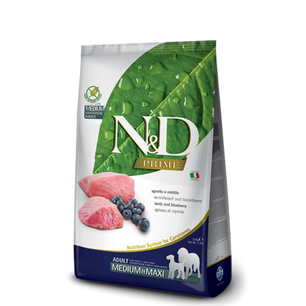 N&D Grain Free Medium/Maxi Adult - пълноценна храна с агнешко месо и боровинки, за кучета средни и едри породи над 12/18 месеца 