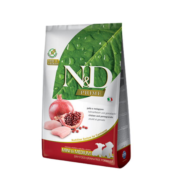 N&D Grain Free Mini/Medium Puppy - пълноценна храна с пилешко месо и нар, за кучета от дребни и средни породи до 12 месеца -