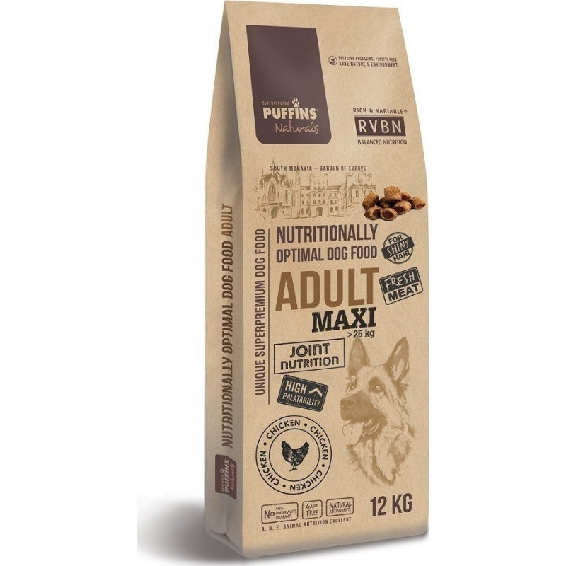 Супер премиум храна Puffins Adult Maxi - за кучета от големите породи, със 76% прясно месо годно за човешка консумация