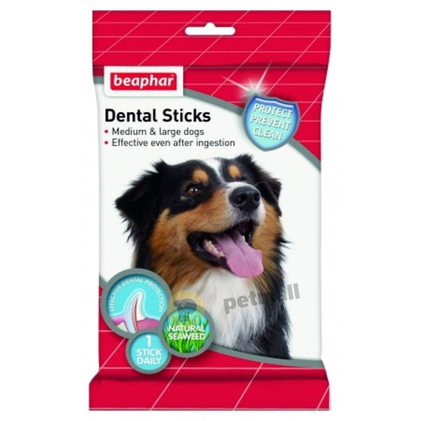Лакомства за здрави зъби Beaphar Dental Sticks Medium & Large - 7 броя със спирулина и зелен чай 