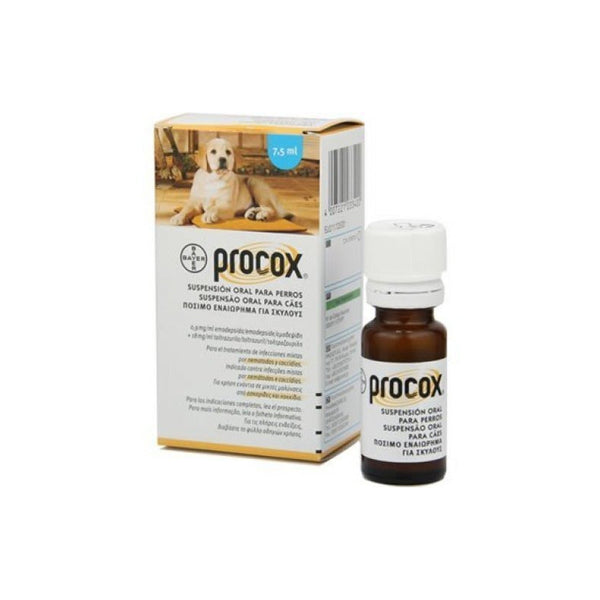 Procox 0,9 mg/ml + 18 mg/ml - Прококс препарат против вътрешни паразити за кучета 7,5 ml, двойно действие срещу кръгли червеи и кокцидии, подходящ за кученца от 2 седмична възраст
