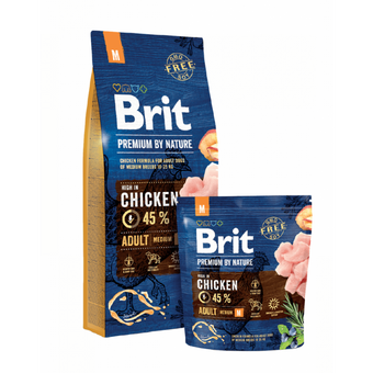 Суха храна за кучета BRIT PREMIUM ADULT M BY NATURE [ НОВА, ПОДОБРЕНА ФОРМУЛА ] с до 45% прясно пилешко месо