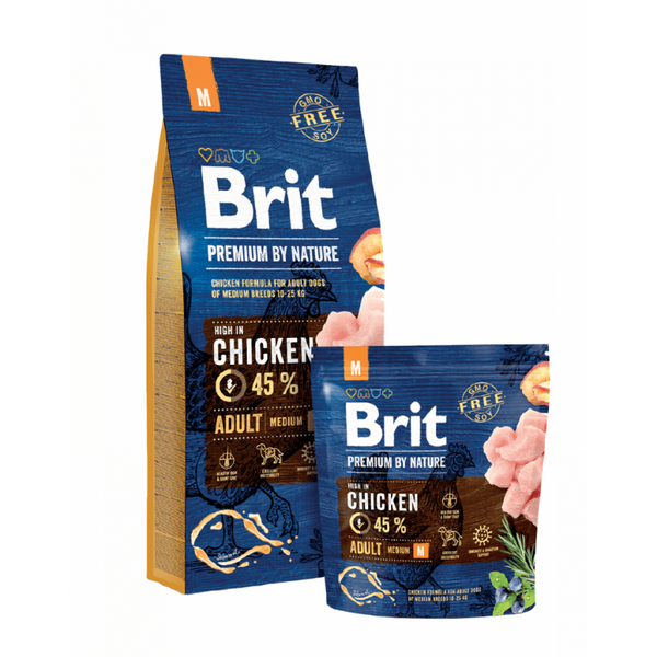 Суха храна за кучета BRIT PREMIUM ADULT M BY NATURE [ НОВА, ПОДОБРЕНА ФОРМУЛА ] с до 45% прясно пилешко месо