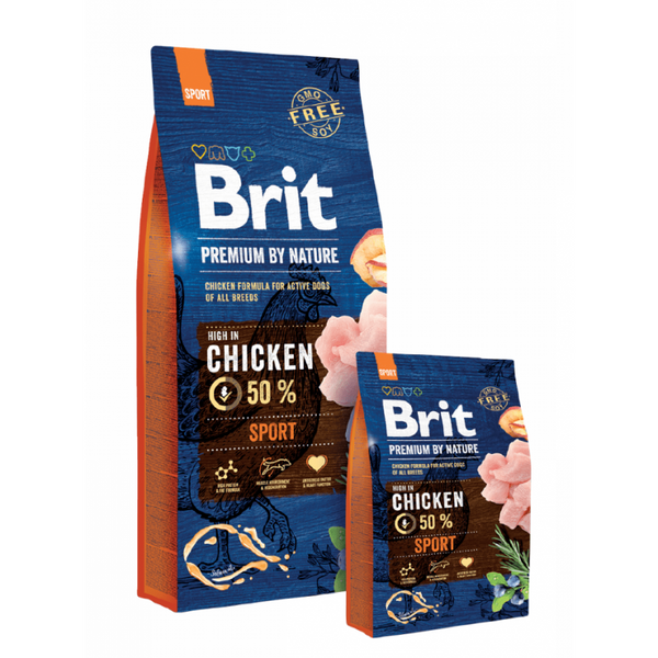 Суха храна за активни кучета Brit Premium Sport  BY NATURE [ НОВА, ПОДОБРЕНА ФОРМУЛА ] с 50% прясно пилешко месо 