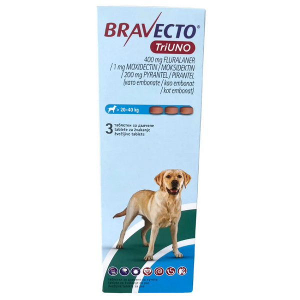 Bravecto TRI UNO за кучета 20-40кг - таблетки за вътрешно и външно обезпаразитяване