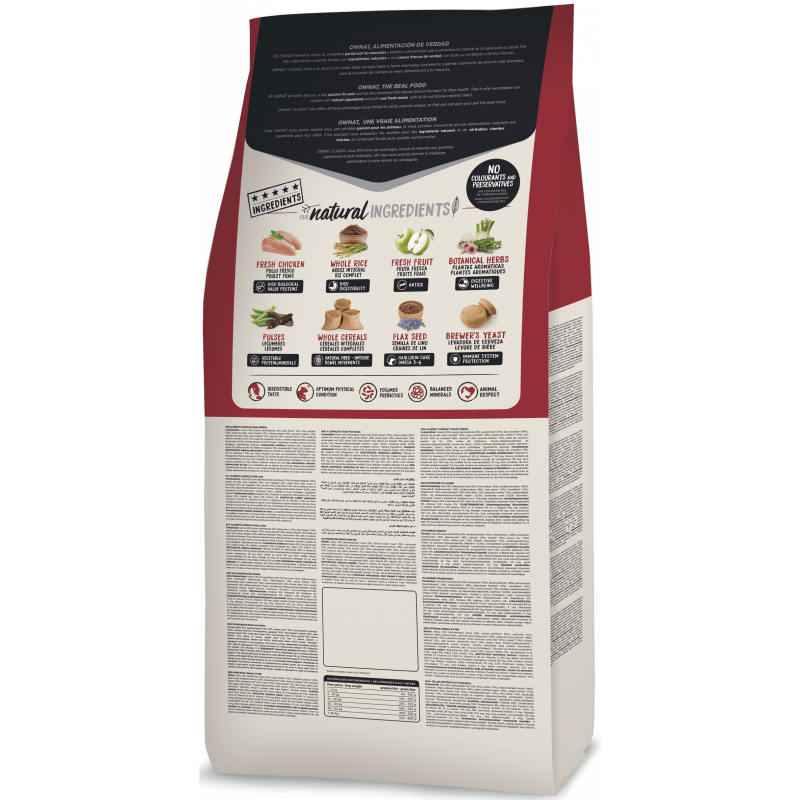 Натурална суха храна Ownat Classic Complete с прясно пилешко месо за пораснали кучета от всички породи