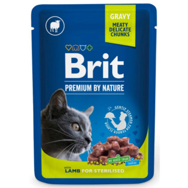 Пауч с агнешко месо Brit premium cat pouches Lamb for Sterilized походящ за котки с надормено тегло или кастрирани