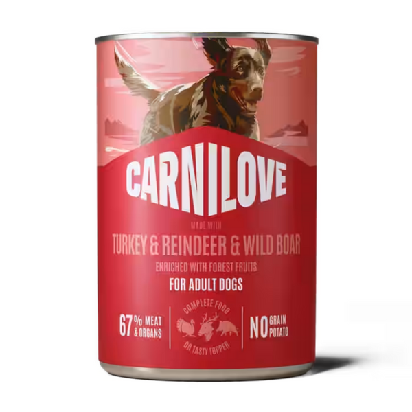 NEW 104101387 CARNILOVE Dog CAN Paté Turkey & Reindeer & Wildboar 400 g консерва за куче