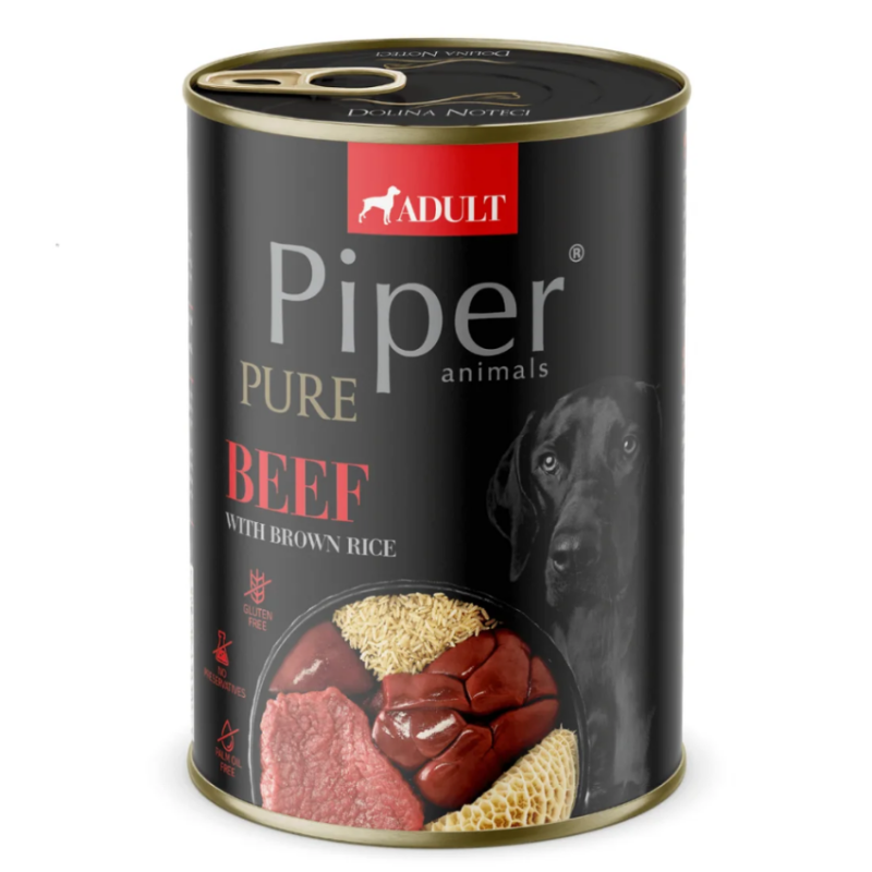 PIPER PURE Dog Adult храна за кучета с говеждо и кафяв ориз, 400гр.