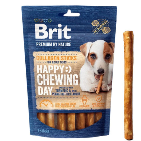 Колагеново лакомство за кучета Brit Premium by Nature Collagen Chews Sticks пръчици от колаген и фъстъчено масло