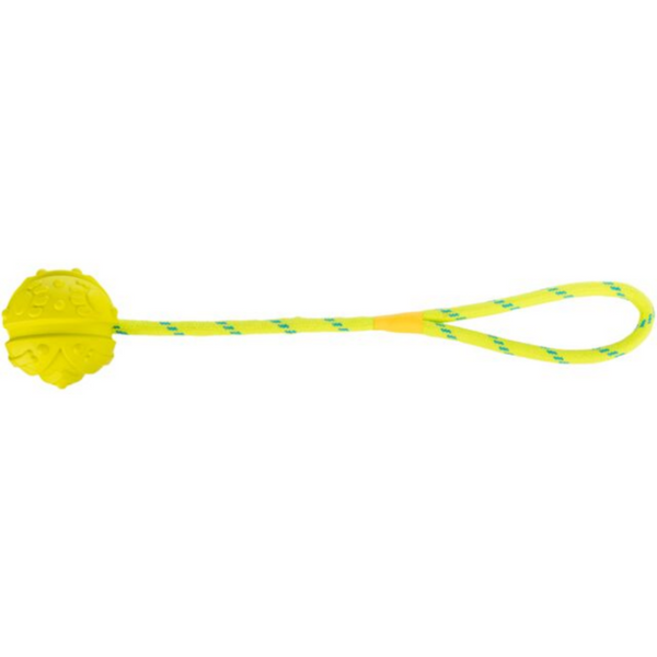 Плаваща кучешка играчка Trixie Ball on a rope, floatable гумена топка на въже в жълт цвят