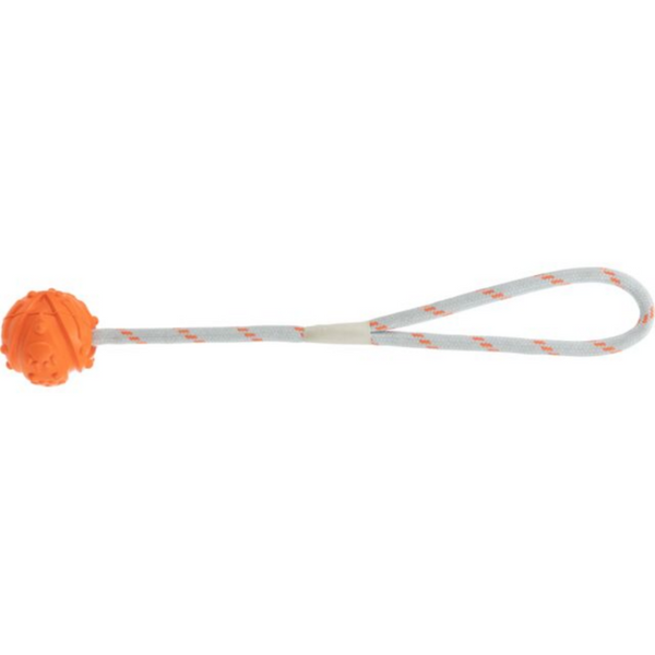 Плаваща кучешка играчка Trixie Ball on a rope, floatable гумена топка на въже в оранжев цвят