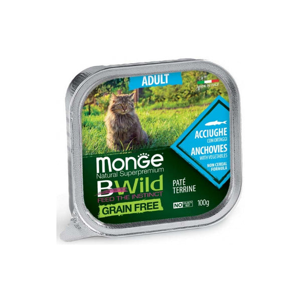 Monge BWILD Grain Free Adult с аншоа и зеленчуци – пастет терин без зърнени храни – за котки в зряла възраст