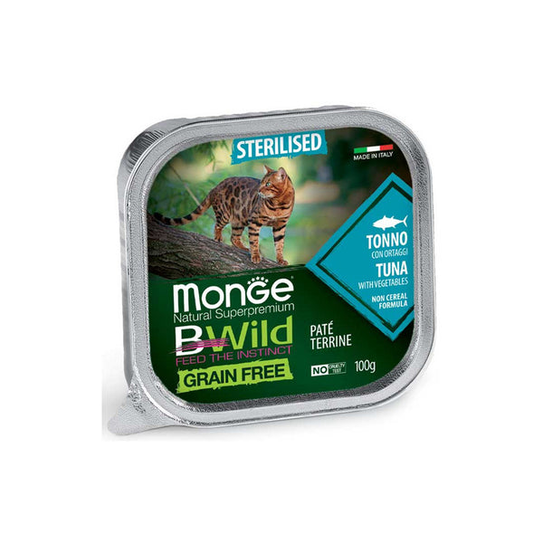 Monge BWILD Grain Free Sterilised с риба тон и зеленчуци – пастет терин без зърнени храни – за кастрирани котки в зряла възраст 