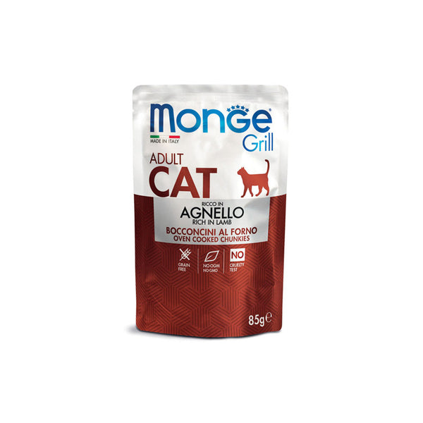 Monge Grill Adult с агнешко – пауч с хапки в желе – за котки в зряла възраст 85 гр.