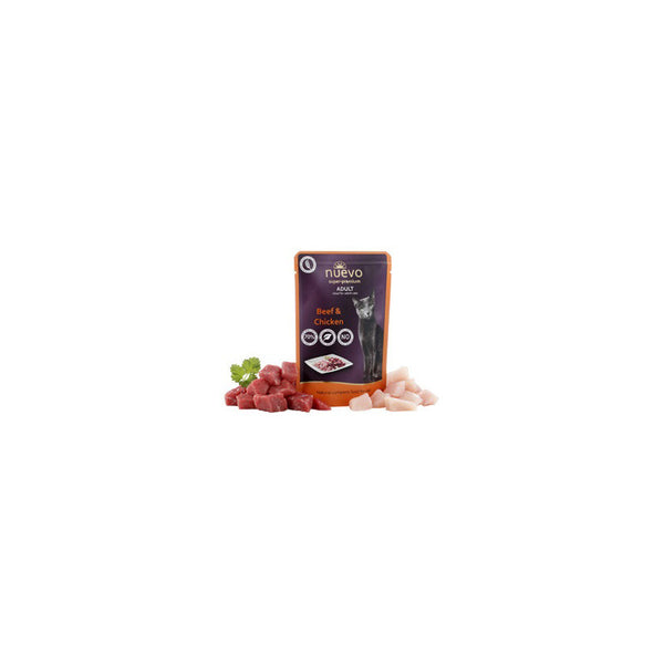 Nuevo Super Premium Beef and Chicken Храна за котки над 1 година с говеждо и пиле 85 гр (пауч)