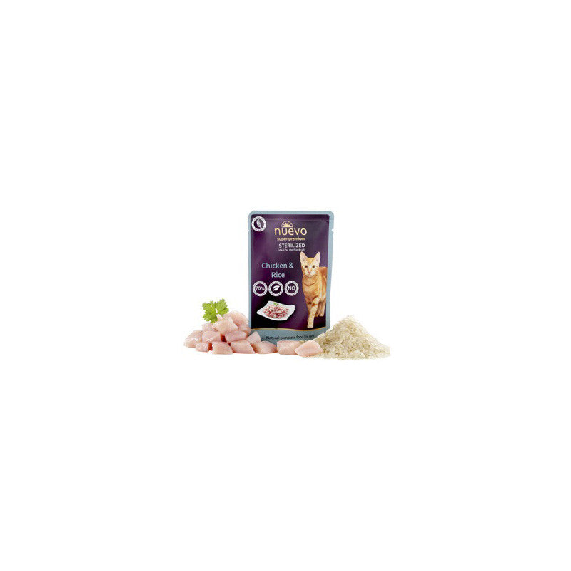 Nuevo Super Premium Sterilized Chicken and Rice Храна за кастрирани котки с пилешко и ориз 85 гр (пауч)