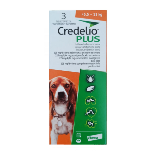 Credelio Plus - таблетка за външно и вътрешно обезпаразитяване, за кучета от 5.5 до 11 кг., с вкус на телешко