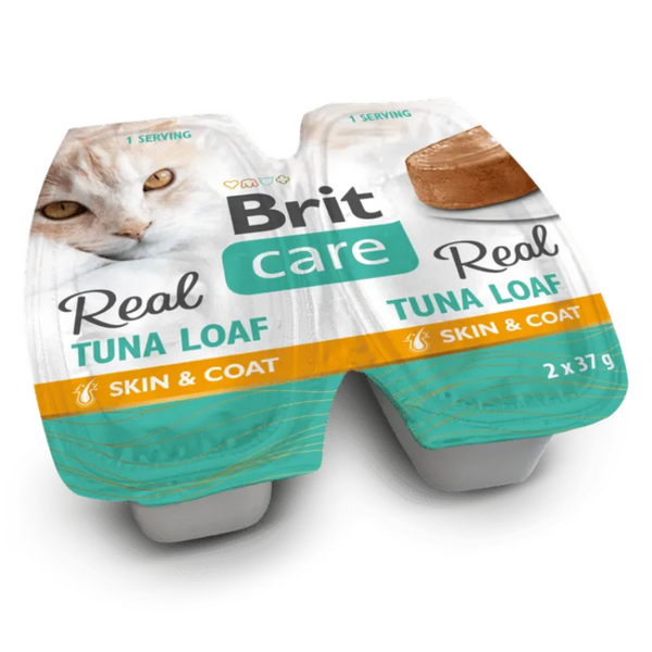 Месен пастет за котки Brit Care Cat Real Tuna Loaf (2*37г) - с 35,9% риба тон и 25,6% пиле, с добавено рибно масло за красива козина и здрава кожа