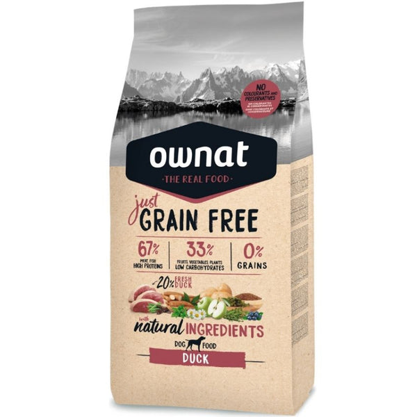 Натурална суха храна Ownat Adult Grain Free DUCK БЕЗ зърнени култури за пораснали кучета от всички породи, с патешко месо, ябълки и масло от сьомга 