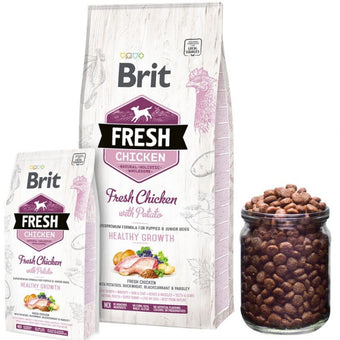 Холистична суха храна Brit Fresh Chicken with Potato Puppy Healthy Growth за подрастващи кученца, с прясно пилешко месо и картофи