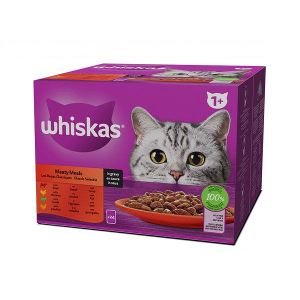 WHISKAS пауч за котка - Месни Ястия и Зеленчуци - 12 бр X 85г
