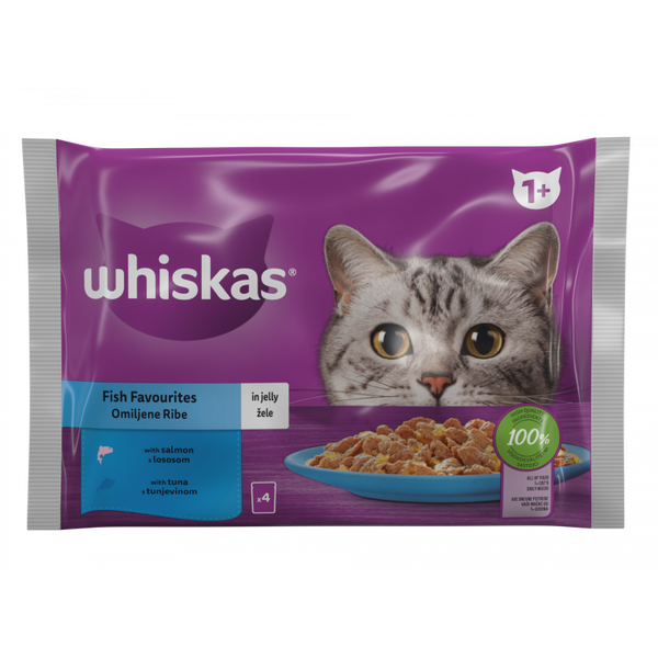 WHISKAS пауч за котки - Рибни Ястия -  4 бр. х 85г