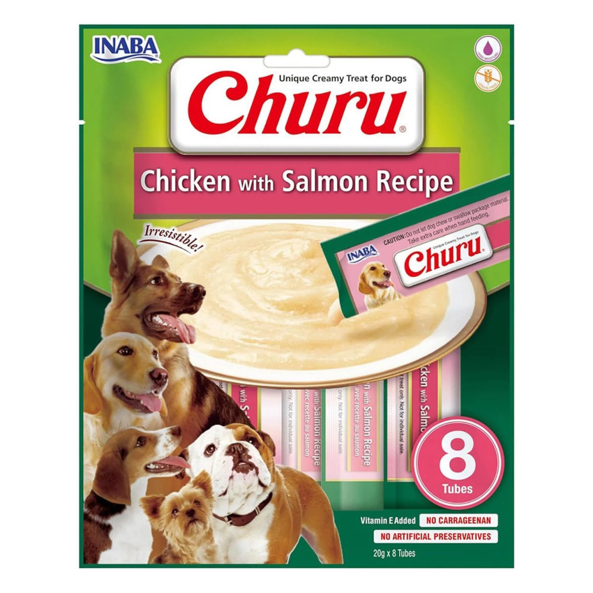 Кремообразно лакомство за кучета INABA Churu Dog Chicken with Salmon с пилешко месо и сьомга, 8х20г