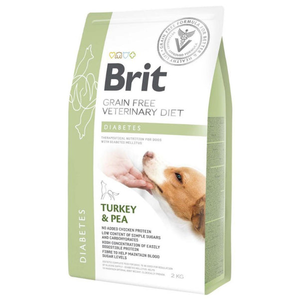 Пълноценна, суха храна Brit Veterinary Diets Dog Diabetes за кучета с диабет с Пуешко месо и грах, БЕЗ ЗЪРНЕНИ КУЛТУРИ