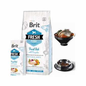Холистична храна Brit Fresh Fish with Pumpkin Adult Large Muscles & Joints за кучета от големите породи, с прясна риба и тиква