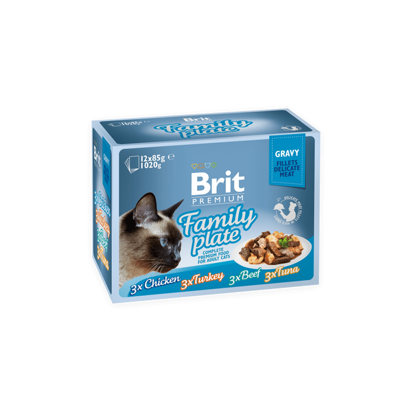 Brit Cat Premium Family plate gravy - 12х85гр паучове за котки с различни вкусове