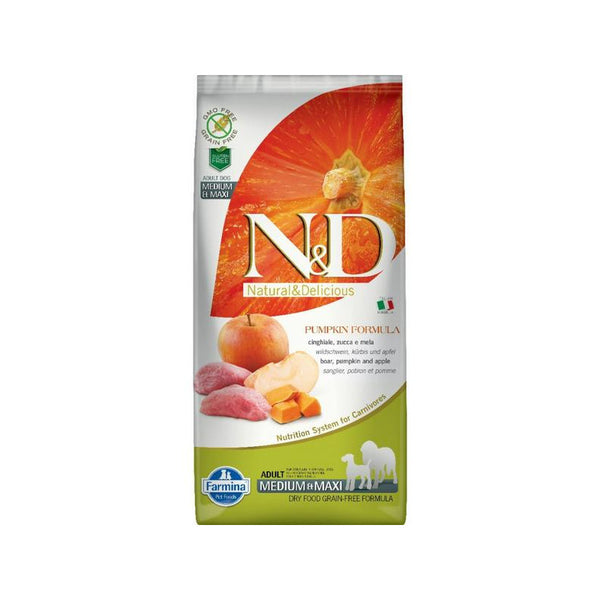 N&D Pumpkin Adult Medium and Maxi Boar&Apple за израстнали кучета от средните и големи породи с глиган, тиква и ябълкa