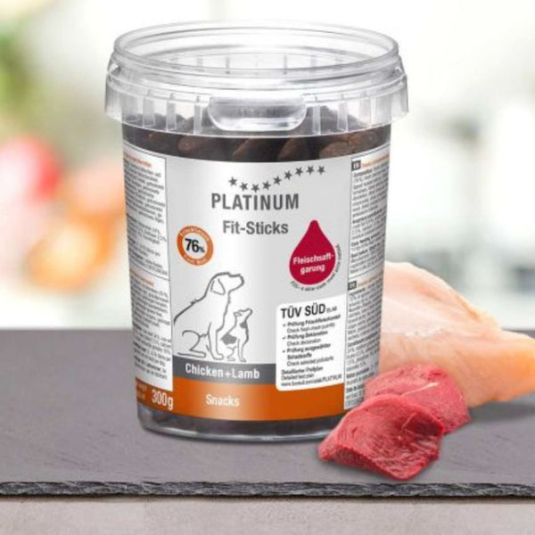 Лакомство за кучета Platinum Fit-Sticks Chicken+Lamb пръчици с 76% Прясно пилешко и агнешко месо 