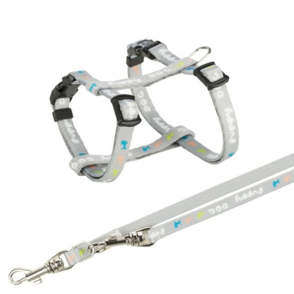 Комплект от  нагръдник и повод Trixie Junior puppy harness with leash подходящ за малки кученца, сив цвят
