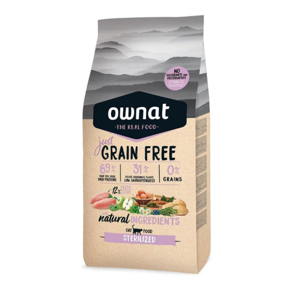 Натурална, пълноценна храна за кастрирани котки OWNAT Just Sterilised Grain free с 69% месои риба, БЕЗ ЗЪРНО