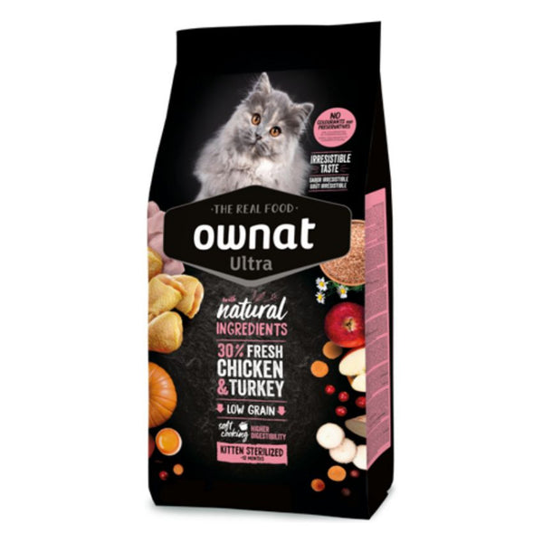 Натурална, пълноценна суха храна за кастрирани котенца до 1 година Ownat Kitten Sterilized с 30% прясно пилешко и пуешко месо