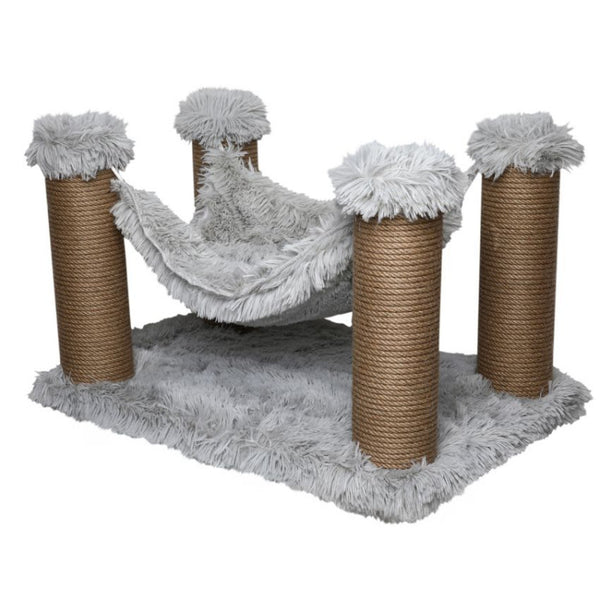 Плюшена котешка драскалка с дълъг косъм Dubex Grey Long Hair Plush scratching с хамак в сив цвят